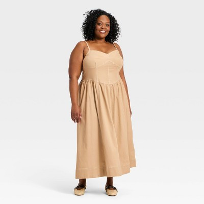 Women's Corset Midi A-Line Dress - Universal Thread™ Tan 4X | Target