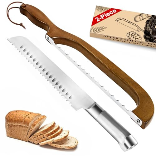 SeLucky 2 Pack Sourdough Bread Knife for Homemade Bread, Serrated Bread Cutter Ergo-Safe Engineering Anti-Stick Bread Bow Knife for Sourdough, Baguettes, Cakes | Amazon (US)