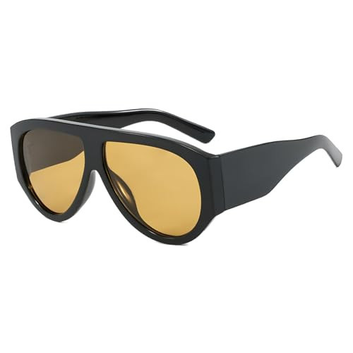ADE WU Trendy Aviator Sunglasses for Women Men Retro Luxury Vintage 70s Thick Oversized Bold Pilot Sunnies, Black Frame Brown Lense | Amazon (US)