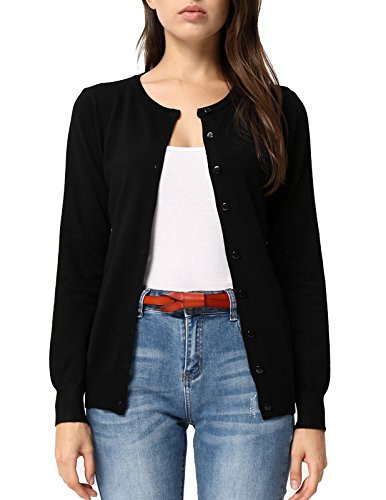 GRACE KARIN Womens Cardigan Black Round Neck Button Down Soft Classic Lightweight Knit Cardigans (S,Black) | Amazon (US)