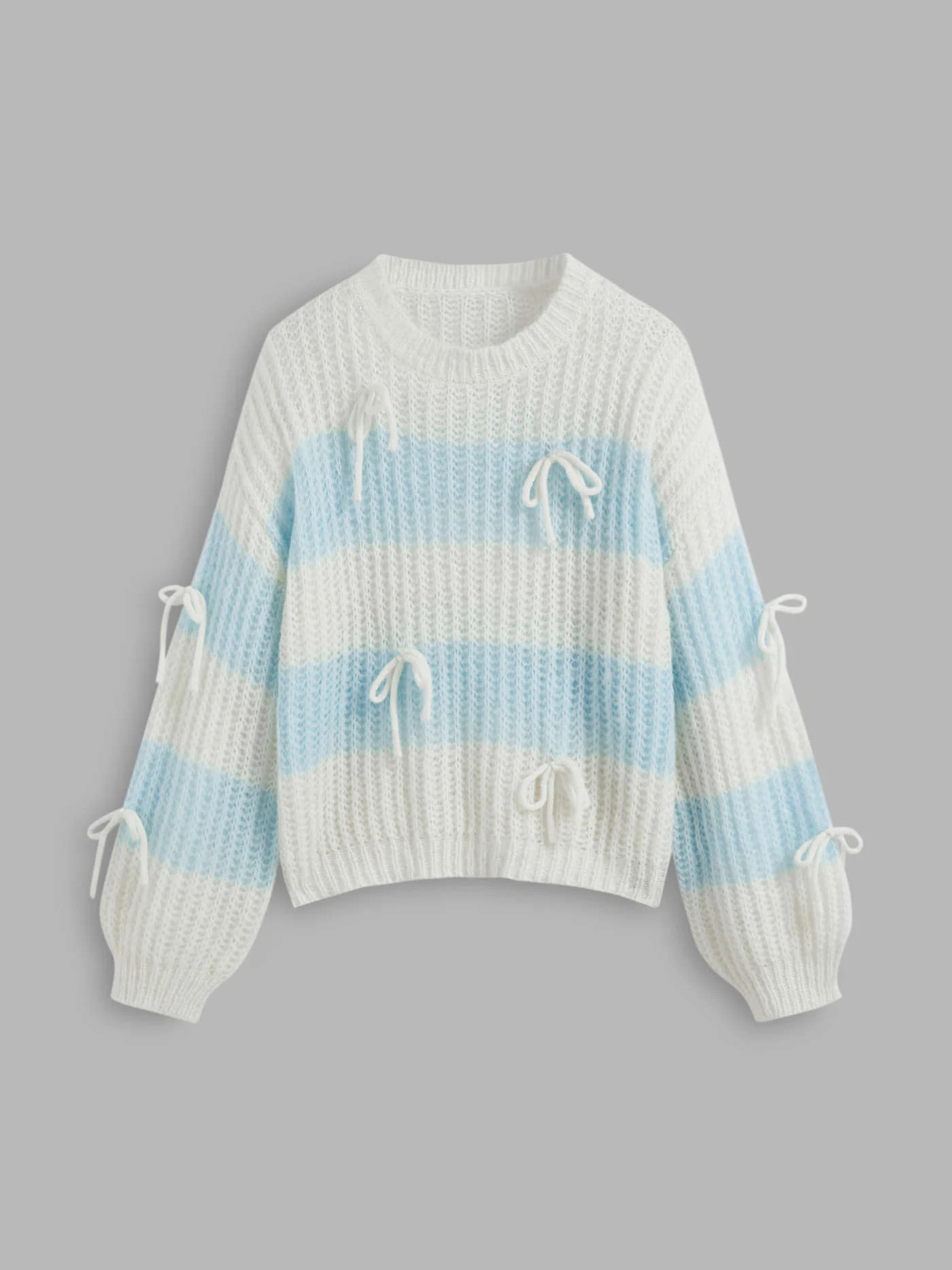 Wool-blend Round Neck Striped Bowknot Sweater | Cider