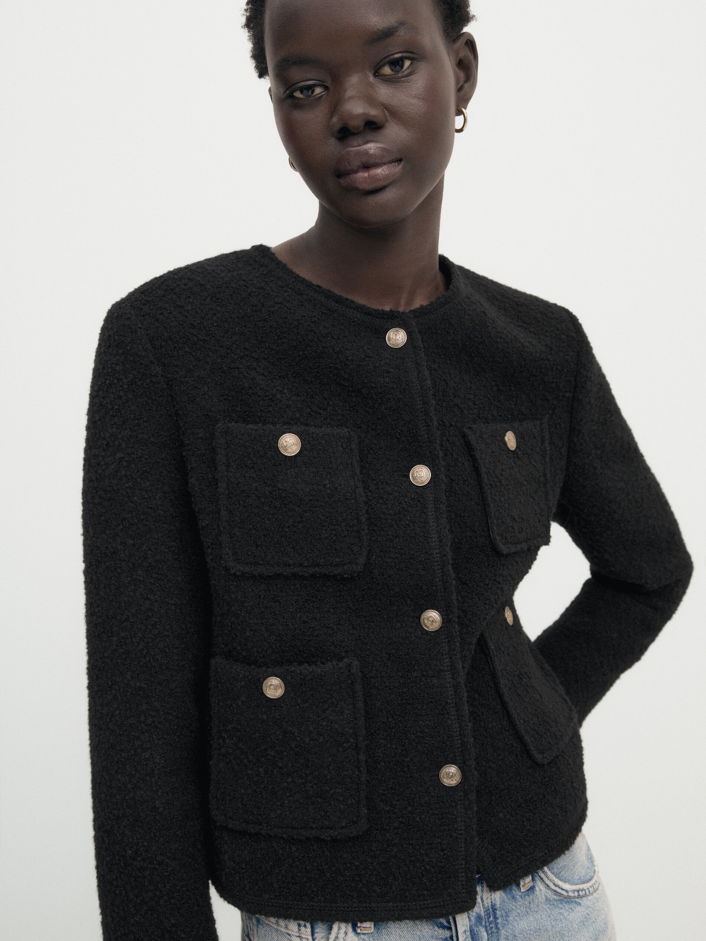 Textured cropped jacket with four pockets | Massimo Dutti US