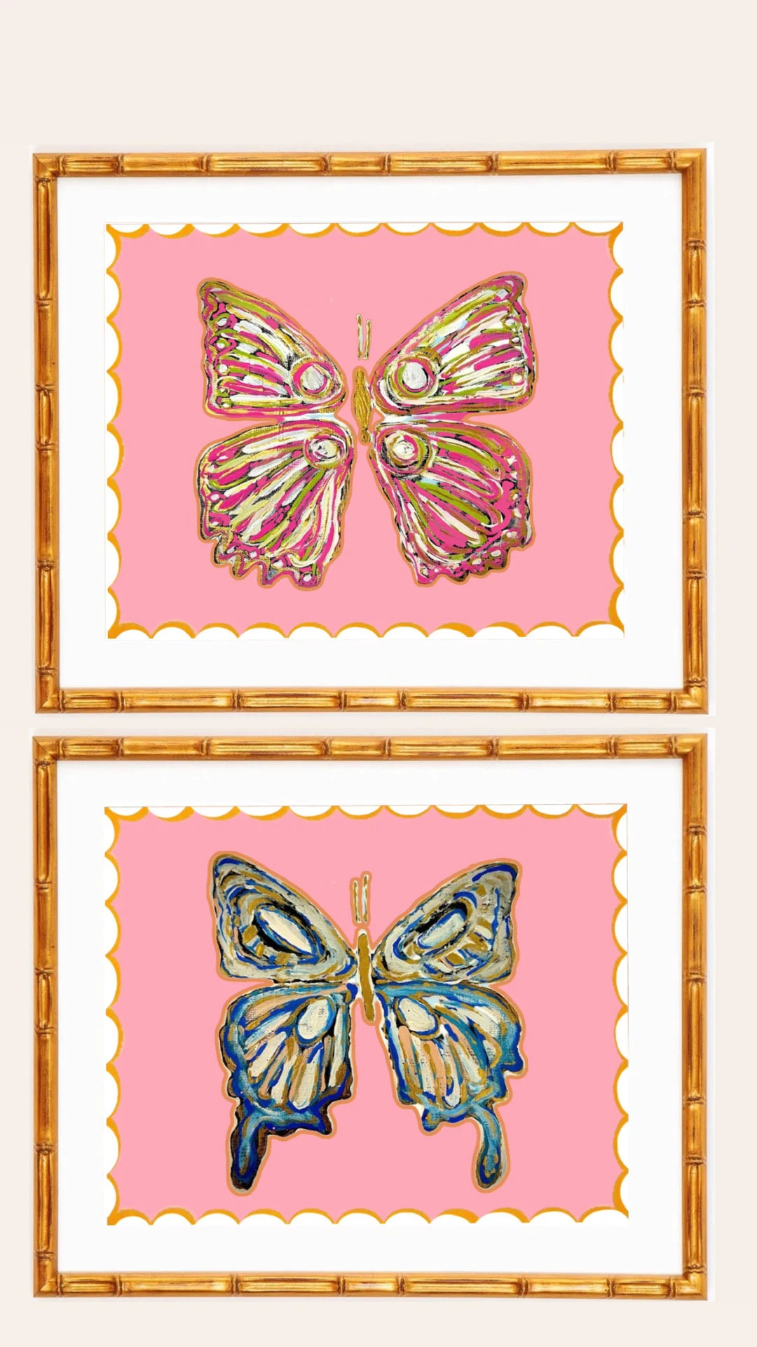Pair of Fine Art Canvas Paper Butterfly Prints Matted and Framed in Gold Bamboo Frames choose Eit... | Etsy (US)