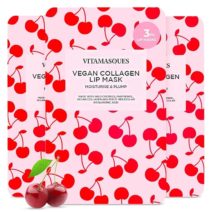 Vitamasques Lip Mask, 3-Pack - Cherry Vegan Collagen Lip Mask Sheets, Repair for Dry & Chapped Li... | Amazon (US)