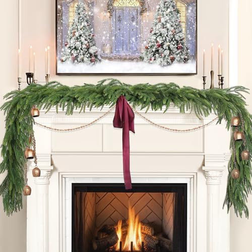 Christmas Decorations - Christmas Garland - 6 Ft Norfolk Pine Garland - Artificial Greenery Garland - Rustic Christmas Decor for Mantle Fireplace Stairs Railing Table Door Porch Indoor Outdoor | Amazon (US)
