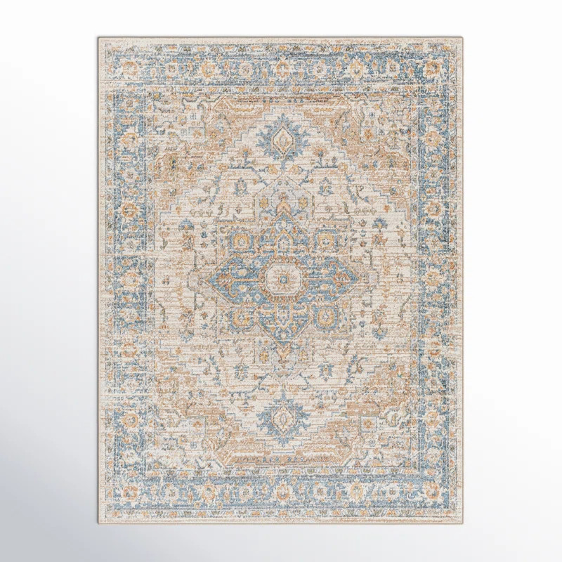 Weber Machine Washable Oriental Ivory/Blue Area Rug | Wayfair North America