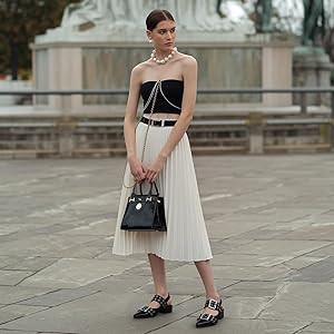 Slingback Flats for Women, Buckle Ballet Flats with Close Toe Pointed Toe Block Heel Dress Flat S... | Amazon (US)