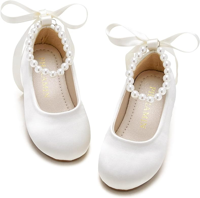 Toddler Flower Girl Dress Shoes - Little Girl Ballet Flats Pearl Strap for Wedding Party | Amazon (US)