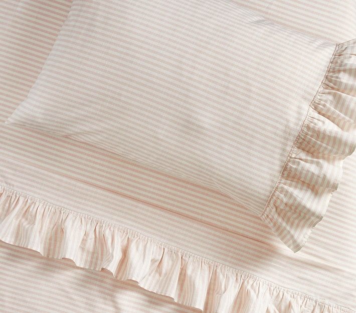 Emily & Meritt Striped Ruffle Organic Sheet Set & Pillowcases | Pottery Barn Kids