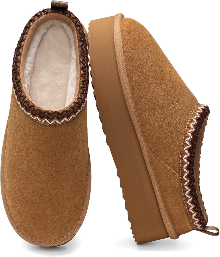 DREAM PAIRS Women's Platform Genuine Suede House Slippers | Amazon (US)