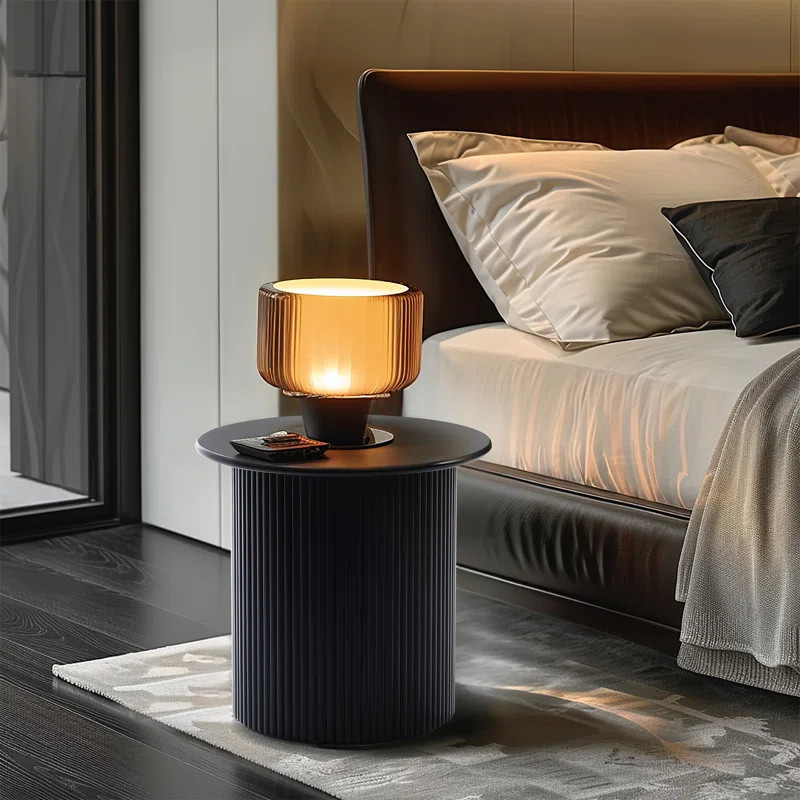 Compact Size Round Side Table with Black Fluted Fir & MDF Wood Accent | Wayfair North America