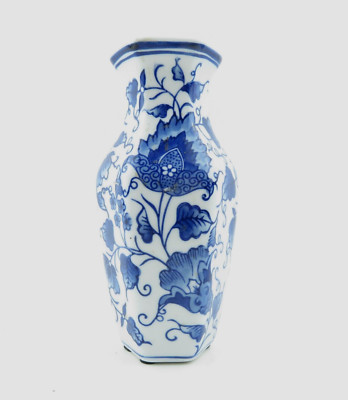 Vintage Asian White Porcelain Vase with Blue Flower Design Hexagon Shaped 6"  | eBay | eBay US