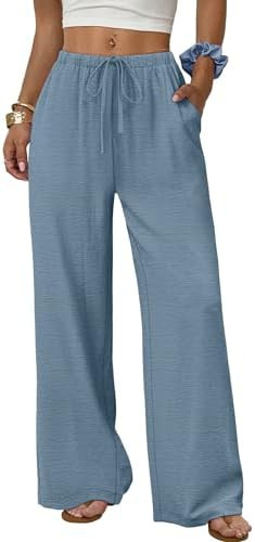 Sampeel Wide Leg Pants for Women Flowy Palazzo Drawstring Elastic Waist Trousers with Pockets Sum... | Amazon (US)