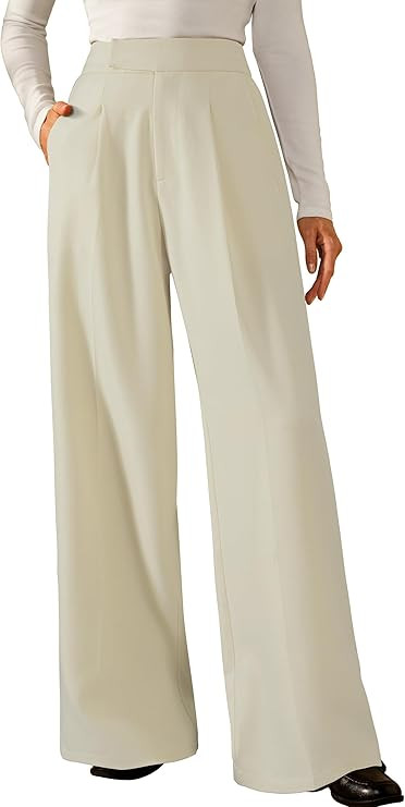 Arach&Cloz Women's Wrinkle-Free Pleated Business Wide Leg Pants Fall 2025 | Amazon (US)