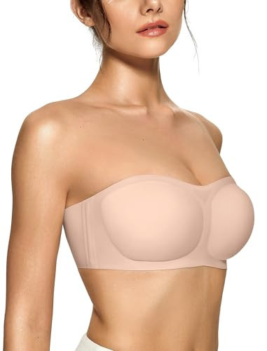 OEAK Womens Strapless Bandeau Bra Non Slip Bras Push Up Wireless Padded Bralette Supportive Seamless Bra Comfortable Tube Bras Skin Small | Amazon (US)