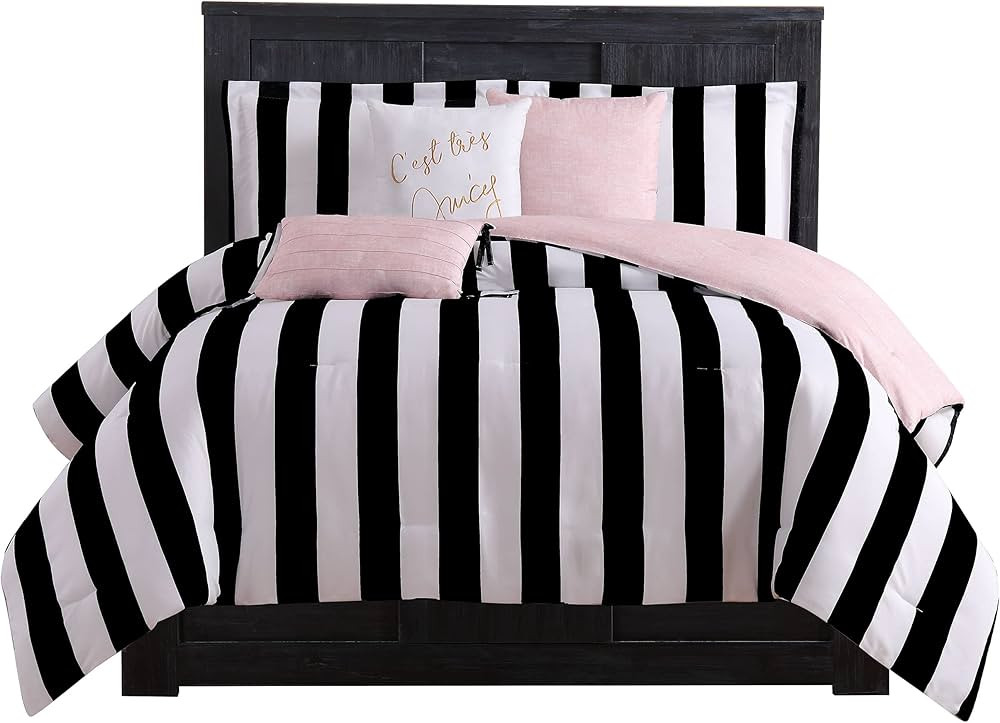 Juicy Couture Cabana Stripe Reversible Bedding Set - Queen Size - Black and White Stripe Print ... | Amazon (US)