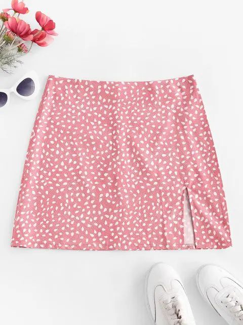 Speckled Print Slit Mini Skirt - Light Pink S | ZAFUL (Global)