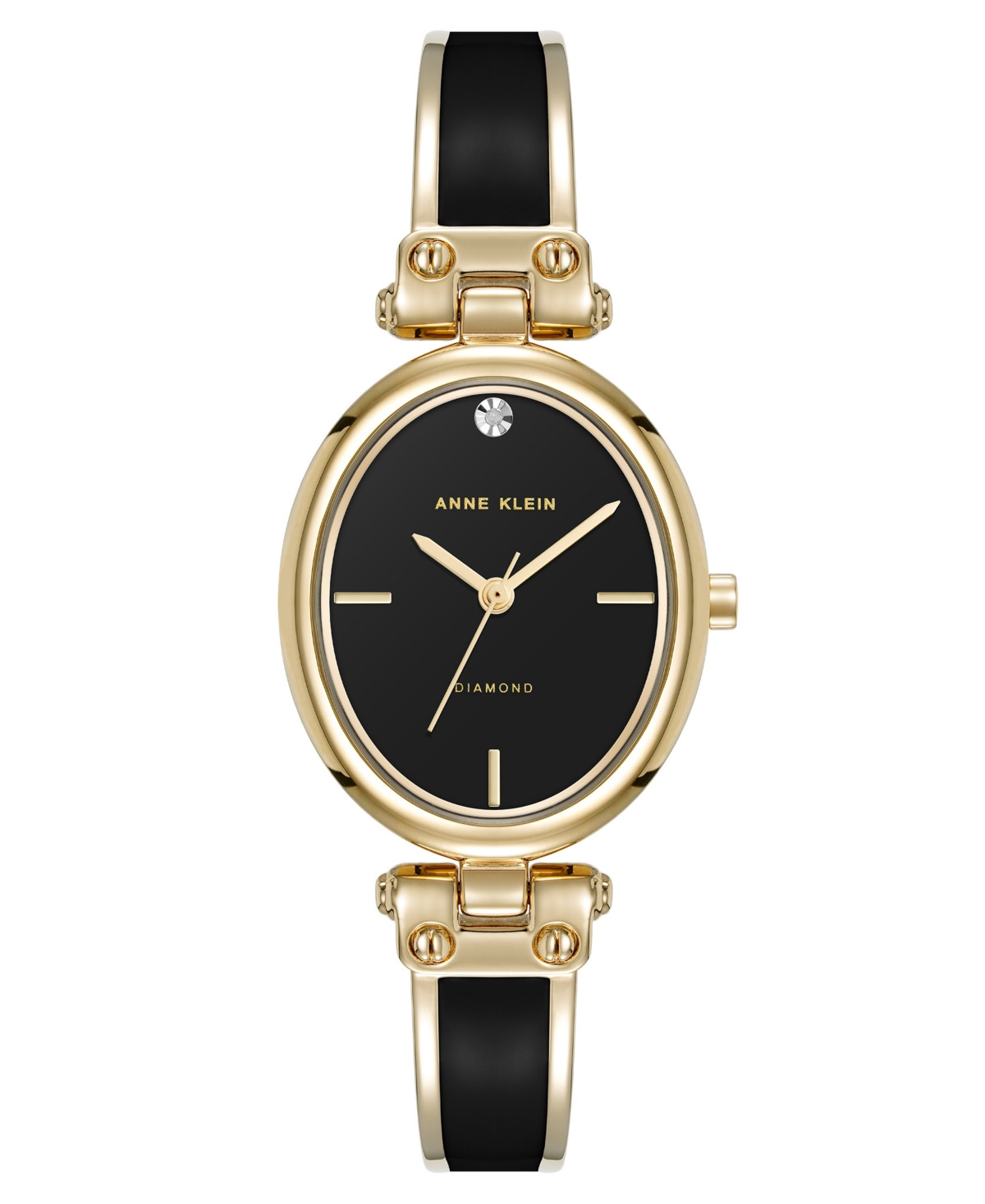 Anne Klein Women's Quartz Black Oval Diamond Accented Gold-Tone Alloy Metal Bangle Watch, 26mm - Black/Gold-Tone | Macy's