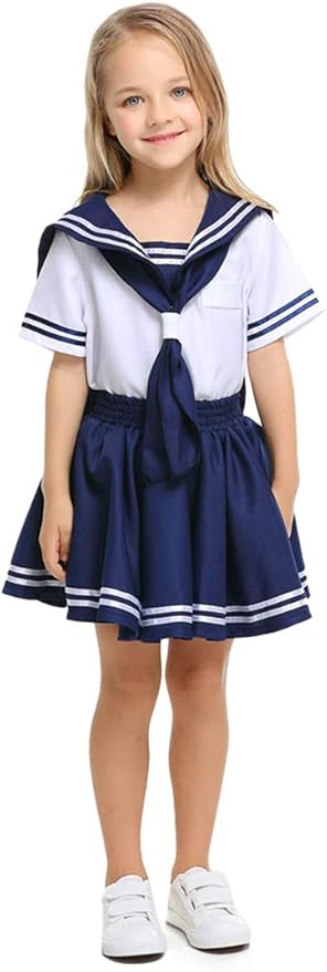 lontakids Girls Sailor Costume Kids Japanese School Uniform Kawaii Cosplay Navy Outfit Suit | Amazon (US)