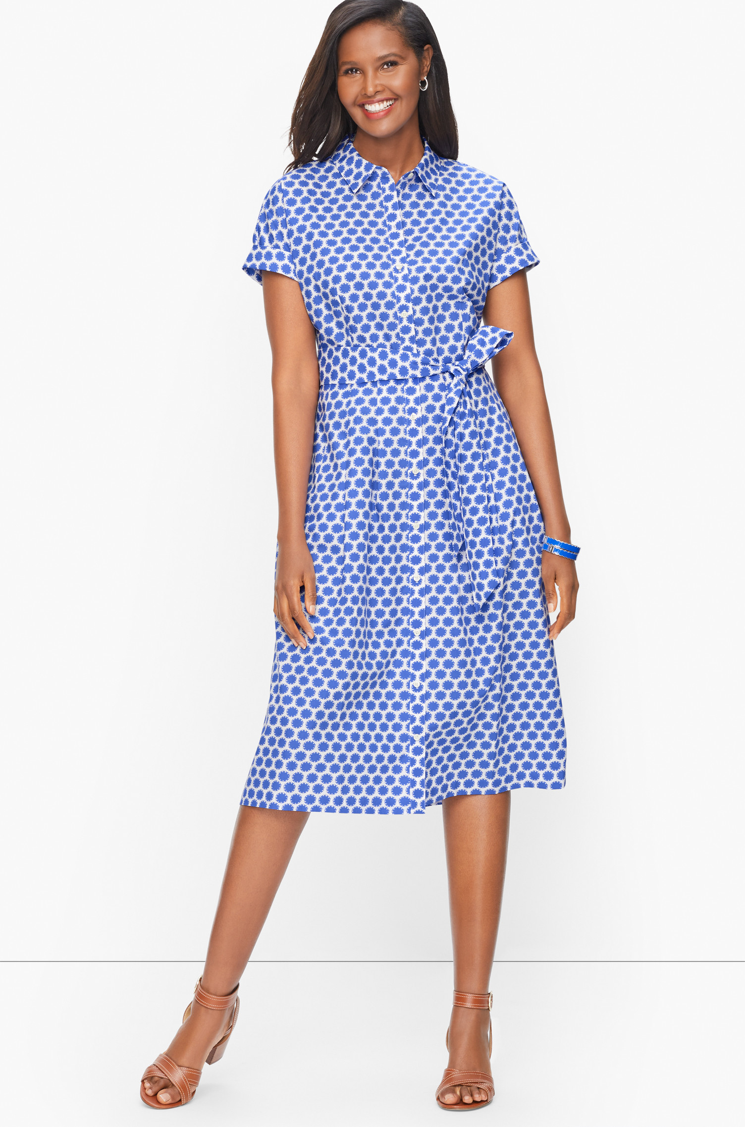 Cotton Dolman Sleeve Shirtdress - White/Biscayne Blue - 14 Talbots | Talbots