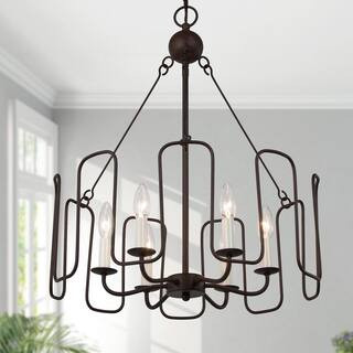 Farmhouse Brown Dining Room Chandelier 6-Light Rustic Drum Island Candlestick Bedroom Chandelier | The Home Depot