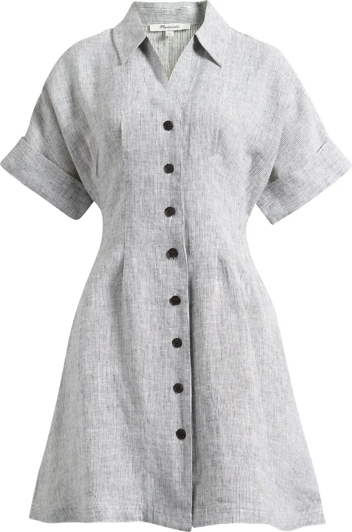 Pleated Linen Mini Shirtdress | Nordstrom