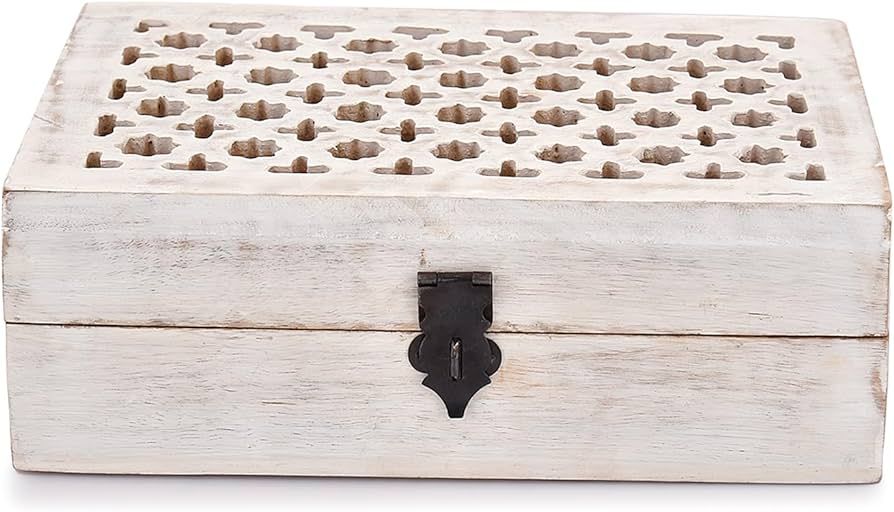 Samhita Mango wood Jewellery Box with Hinged Lid - White for Party Supplies, Baby Showers, Birthd... | Amazon (US)