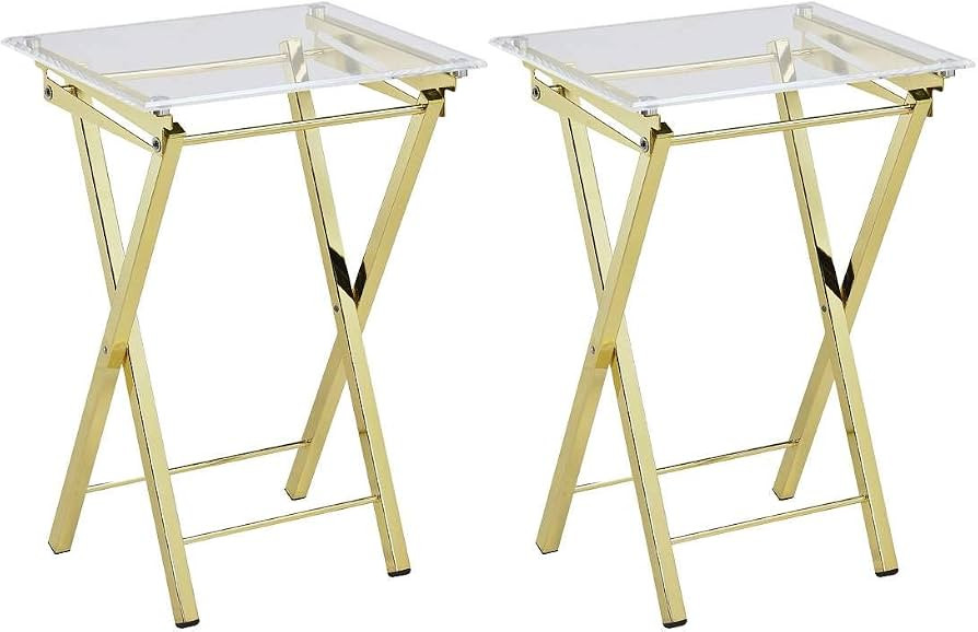 Millenial Acrylic Metal Folding Tray Table in Gold (Set of 2) | Amazon (US)
