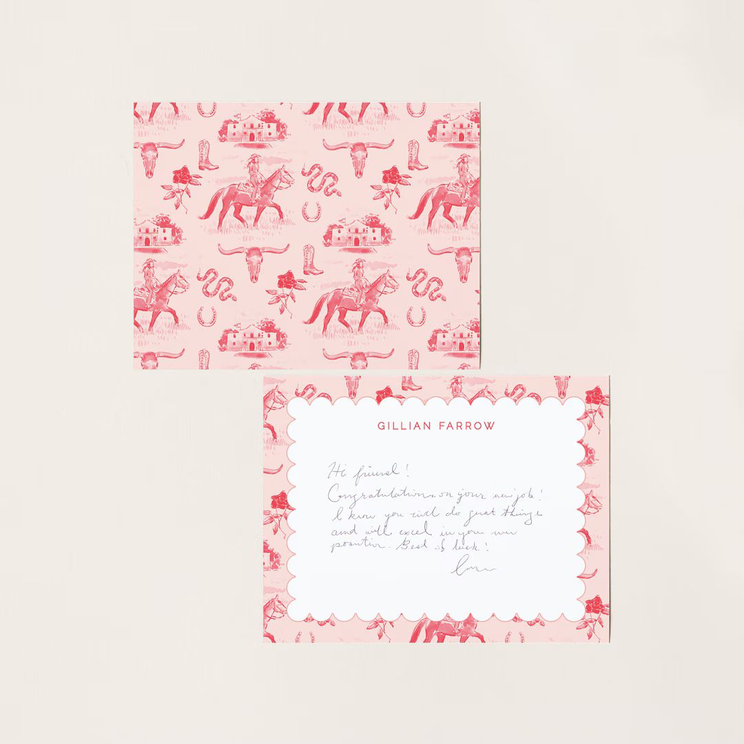 Vintage Pink Cowgirl Toile Stationery, Monogram Gift, Western Custom Notecards, Bespoke Stationer... | Etsy (US)