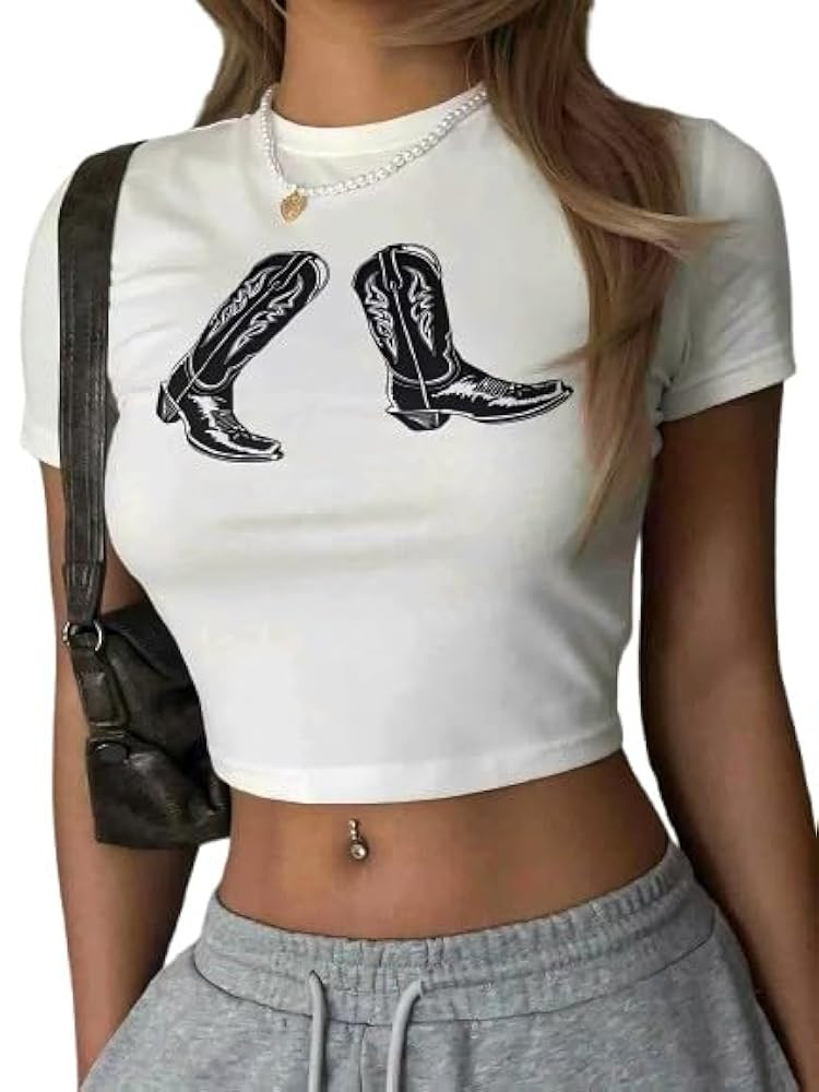 Howdy Baby Tees for Women Western Cowgirl Crop Top Vintage Y2K Cowboy Boots Cami Shirts | Amazon (US)