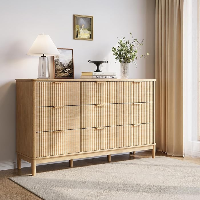 LINSY Fluted 9 Drawer Dresser for Bedroom, 58" Wide Mid-Century Modern Tall Chest of Drawers, Dee... | Amazon (US)