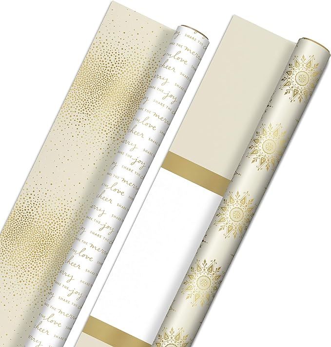 Hallmark Reversible White and Gold Wrapping Paper - Bulk (2 Jumbo Rolls: 160 sq. ft. ttl) "Share ... | Amazon (US)