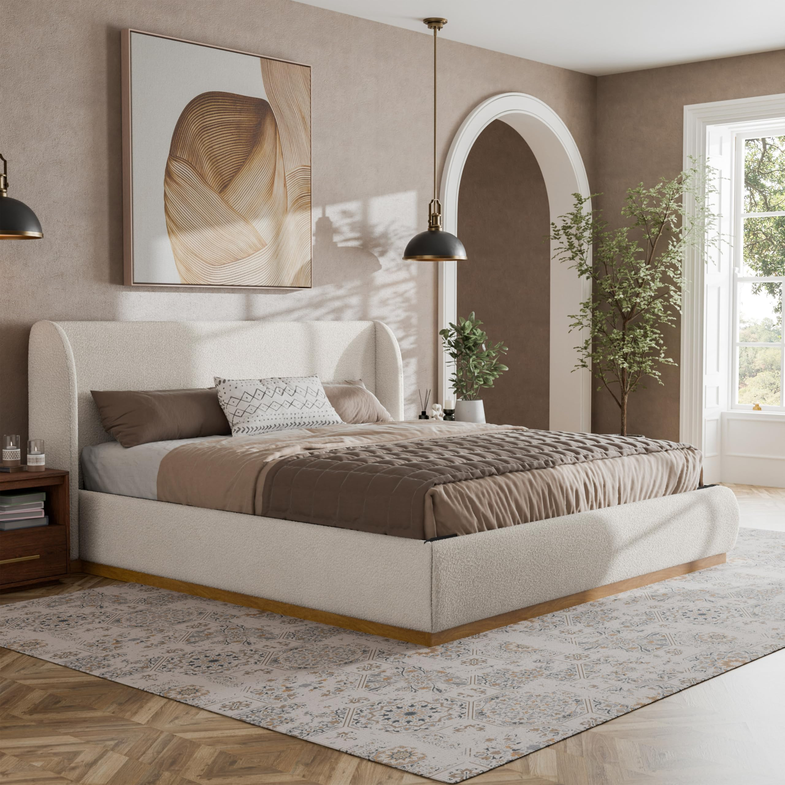 Furniture of America Eleanora Modern Boucle Queen Platform Bed with Wingback Headboard and Gold-P... | Amazon (US)