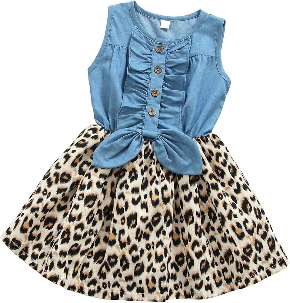 MingAo Little Girls Denim Floral Print Sleeveless Skirt Dresses & Long Sleeve, One-Piece | Amazon (US)