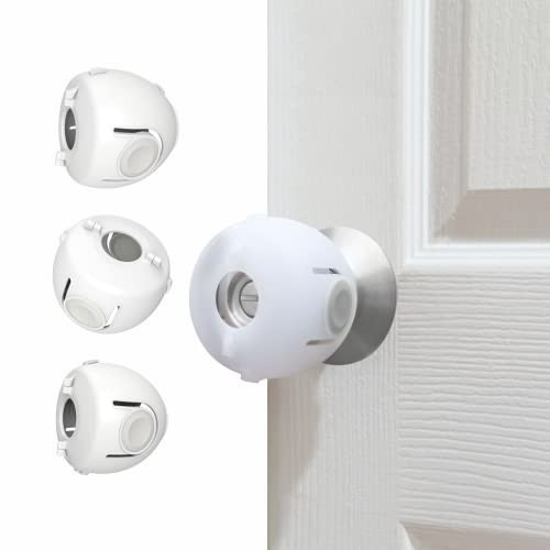 Heart of Tafiti Child Proof Door Knob Covers, Door Knob Safety Cover for Kids, Baby Proof Safety Locks for Doors, 4 Pack/White | Amazon (US)