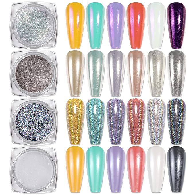 BORN PRETTY Chrome Powder,Metallic Mirror Pearl Holographic Pigment Powder Manicure Nail Art Deco... | Amazon (US)
