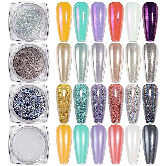 Chrome Powder,Metallic Mirror Pearl Holographic Pigment Powder Manicure Nail Art Decoration Sets | Amazon (US)