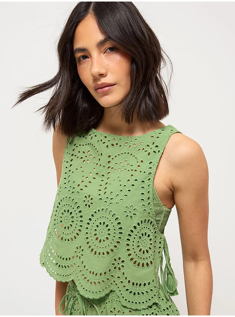 Green Broderie Anglaise Beach Vest | George