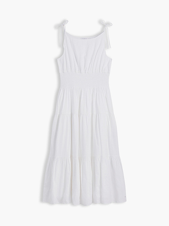 Self-Tie Strap Smock Midi Dress | White | Tommy Hilfiger | Tommy Hilfiger UK