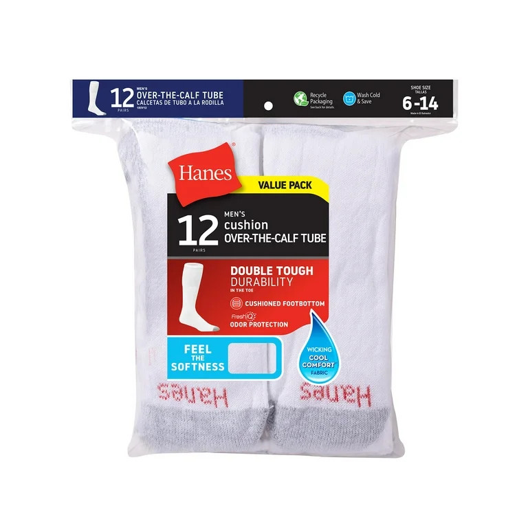 Hanes Men's Double Tough Durability Over-the-Calf Tube Socks, 12-Pack | Walmart (US)