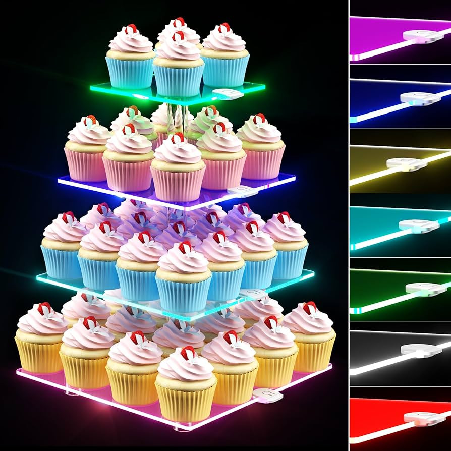 weddingwish 4 Tier LED Cupcake Stand, Clear Acrylic Cupcake Tower with Rechargeable Light, Cupcak... | Amazon (US)