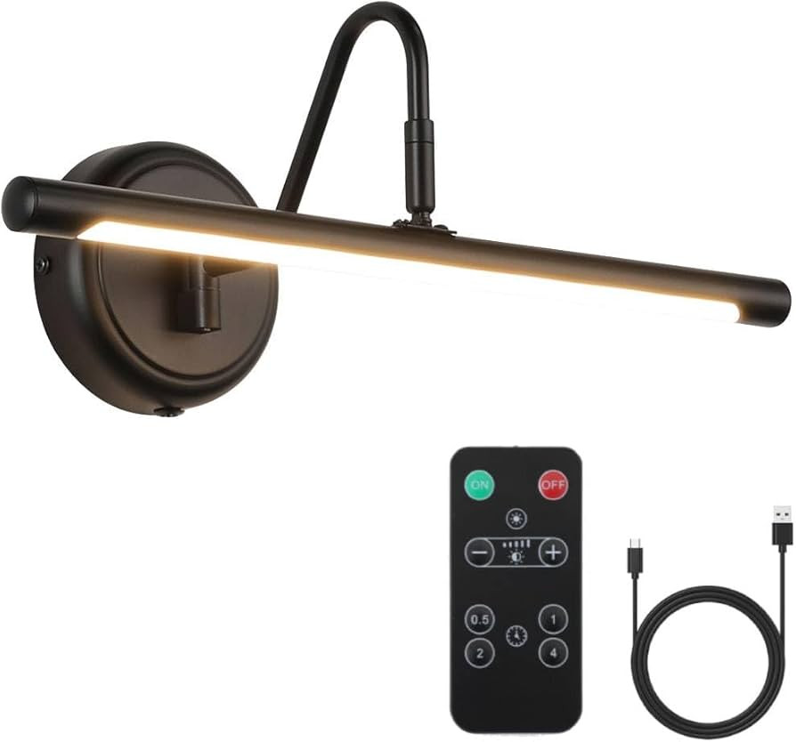 ECOBRT Modern Wireless Picture Lights for Wall Matte Black Wall Sconces Battery Operated 16.5" In... | Amazon (US)