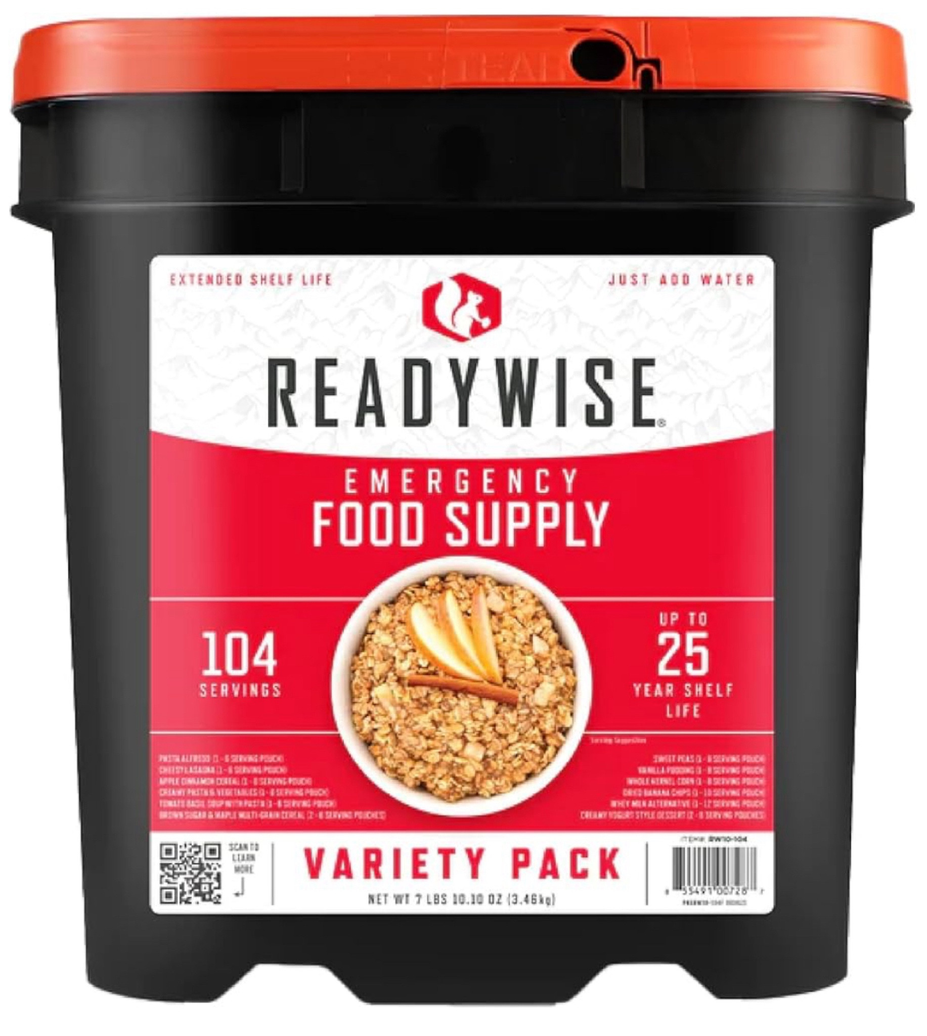 Prime day deal: READYWISE - Variety Pack Bucket, 104 Servings, Emergency, MRE Meal & Drink Supply, Premade, Freeze Dried Survival Food, Hiking, Adventure and Camping Essentials, Individually Packaged, 25 Year Shelf Life