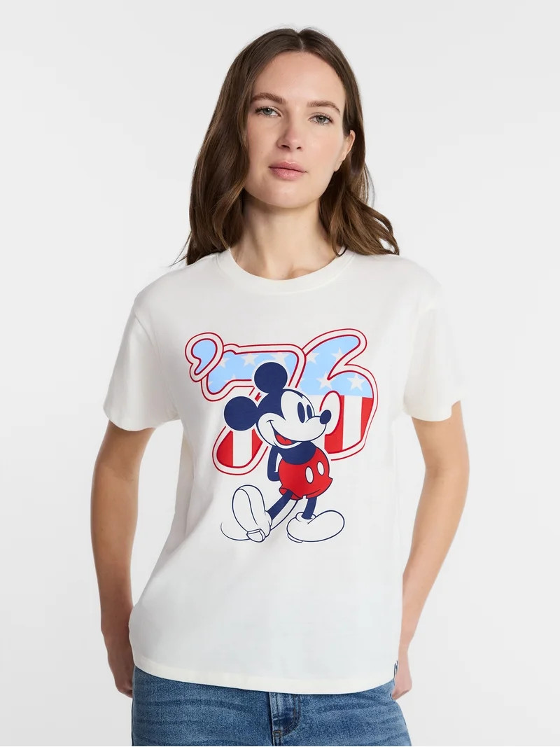 Disney Women's Mickey Americana 76 USA Graphic Tee with Short Sleeves, Sizes XXS-XXL | Walmart (US)