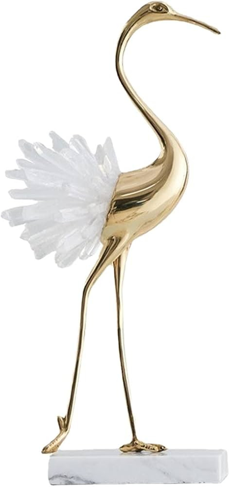 suruim Elegant Gold Crane Bird Statues with Crystal Tail Accents, Decorative Brass Figurines for ... | Amazon (US)