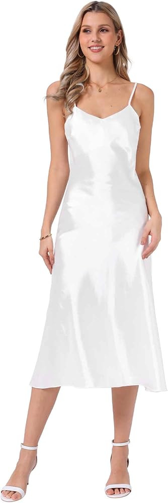 Allegra K Satin Sleeveless Long Dresses for Women's V Neck Spaghetti Strap Evening Party Silky Ma... | Amazon (US)