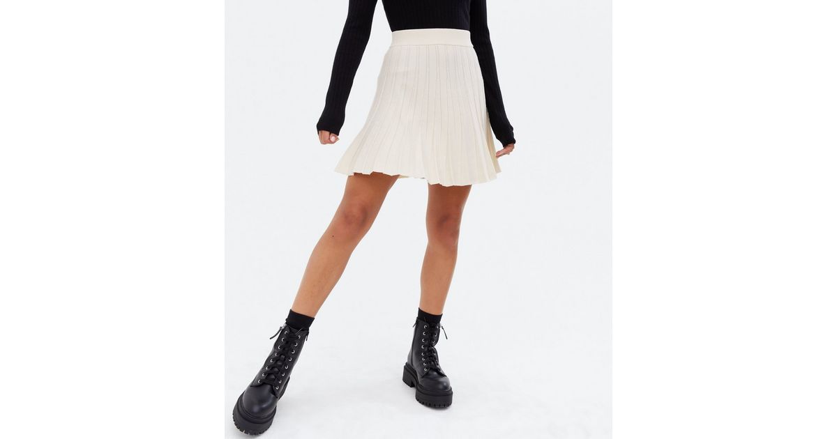 Cream Knit Pleated Flippy Mini Skirt
						
						Add to Saved Items
						Remove from Saved Item... | New Look (UK)