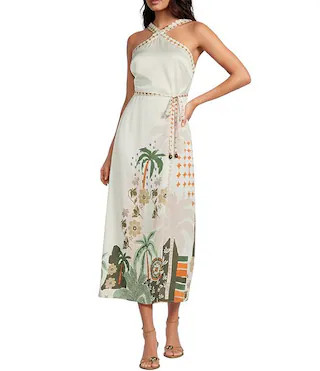 CIEBON Petite Size Pricella Halter Neck Sleeveless Satin Midi Dress | Dillard's | Dillard's