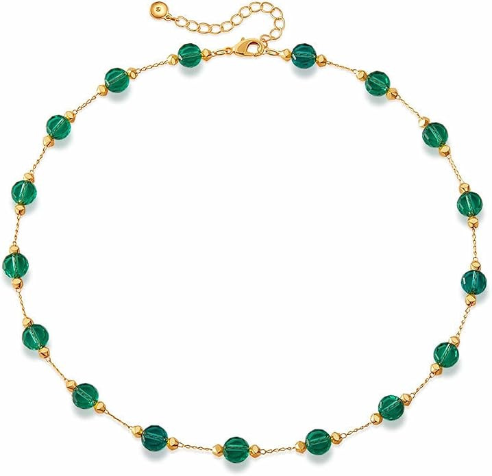 Gold Gemstone Necklace for Women Blue Clear Red Beaded Choker Station Necklace Trendy Fashion Gif... | Amazon (US)