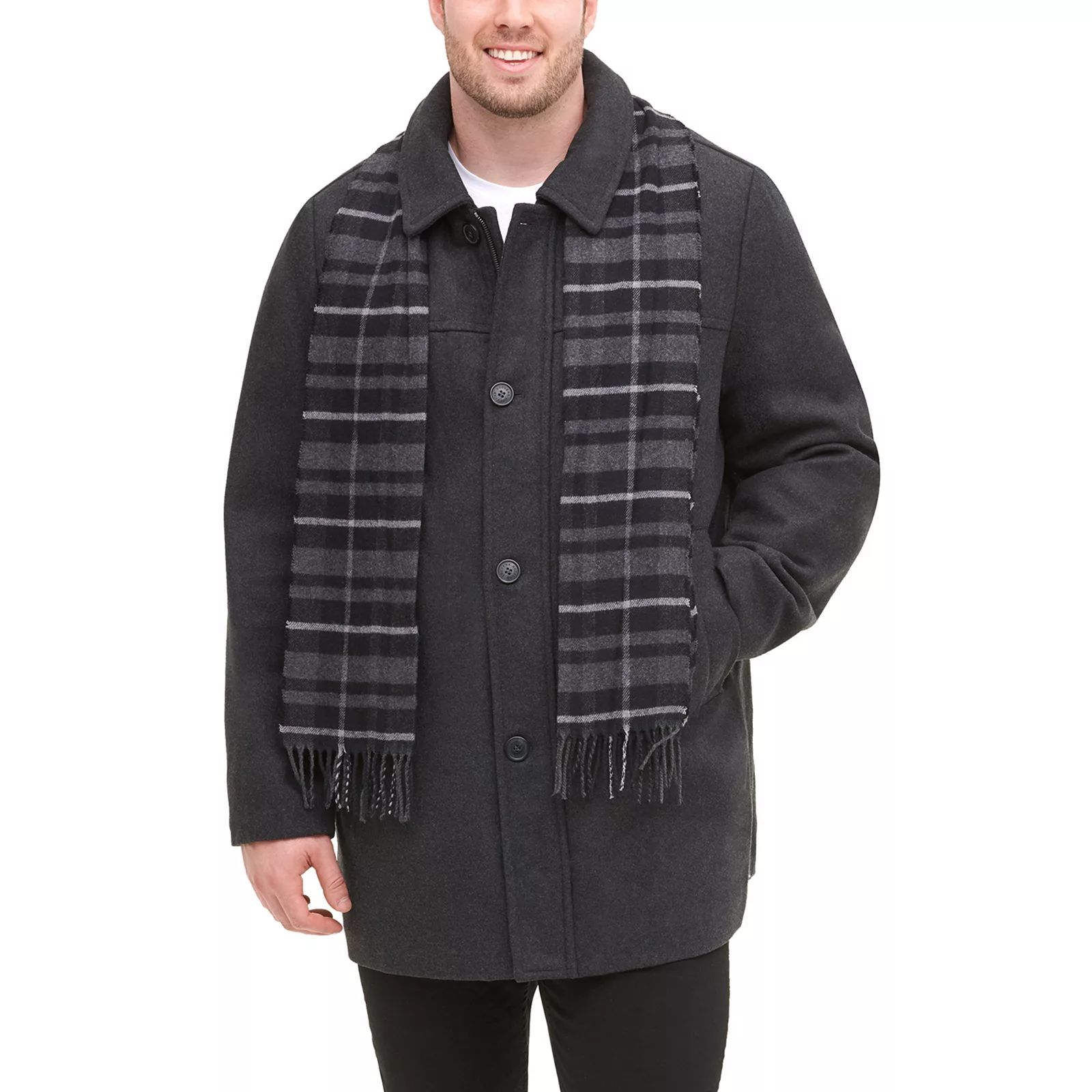 Big & Tall Dockers Wool-Blend Car Coat with Plaid Scarf, Men's, Size: Large Tall, Dark Grey | Kohl's